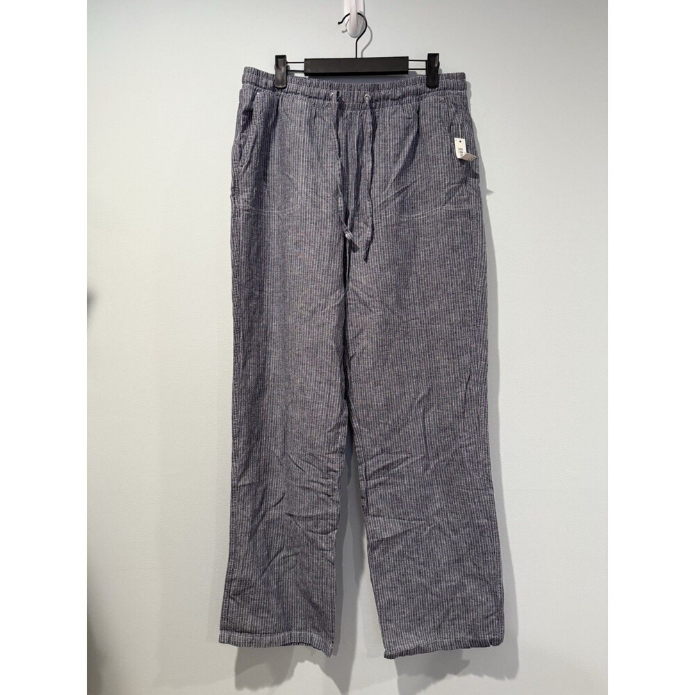 NEW Amazon Essentials Pants Medium Striped Elastic Travel Linen Cotton Cottage